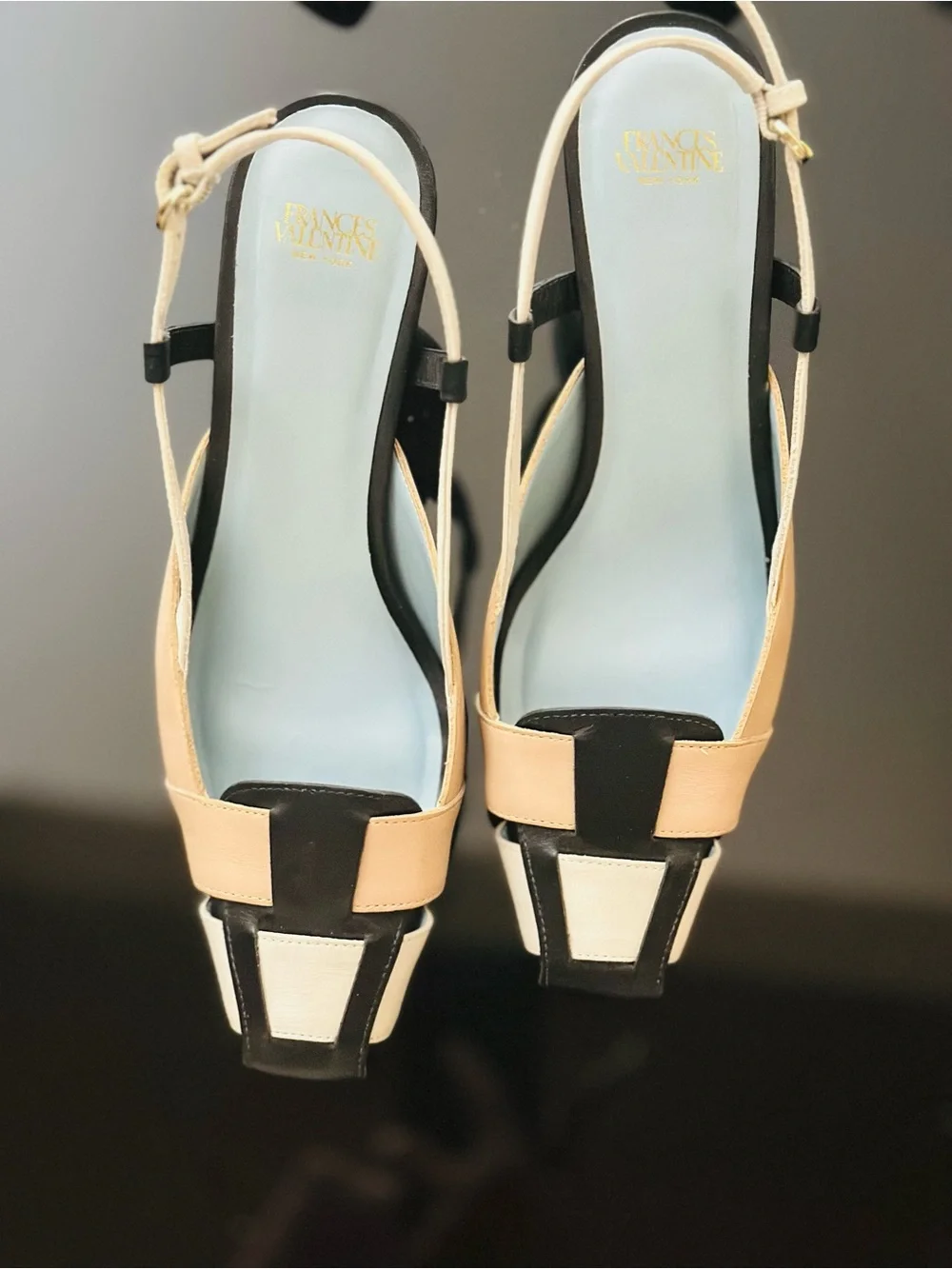 Frances Valentine Tri-Color Slingback Pumps in Beige, Black & White - Picture 3 of 8